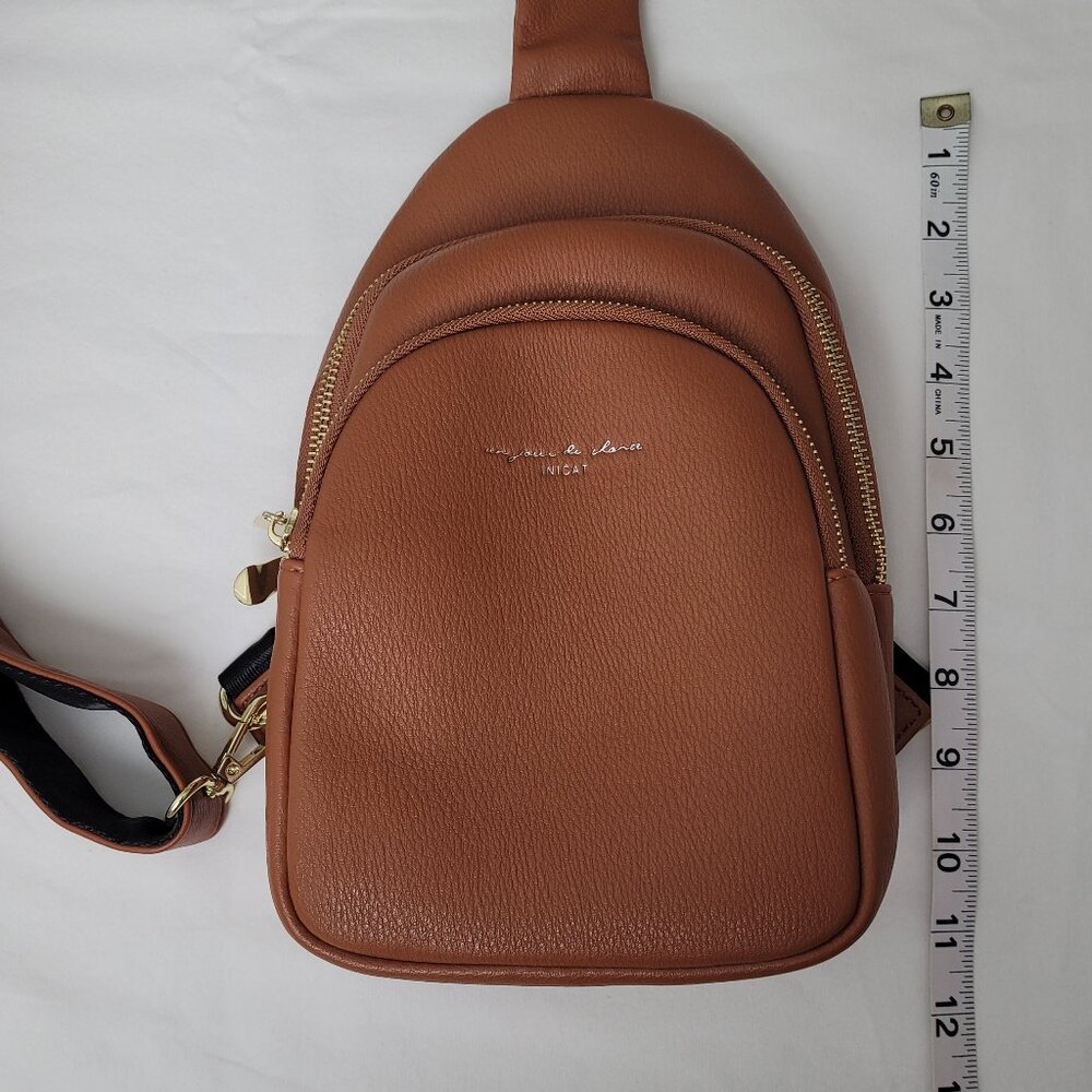 INICAT Small Crossbody Sling Bag Cognac Brown Vegan Leather Quiet Luxury NWOT - Picture 12 of 13